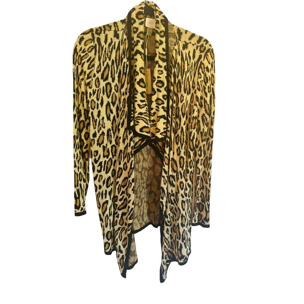 NWT Cupio Leopard Mob Wife Open Front Drape Soft Knit Cardigan Sweater Womens M